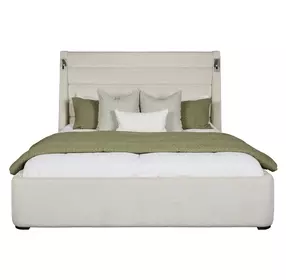 Giorgio Dreamy Linen and Brown Queen Upholstered Panel Bed with Speakers and LED