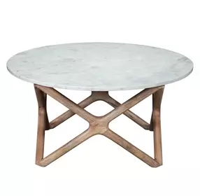 Wyman Banswara White Round Marble Top Cocktail Table