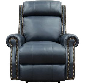Blair Shoreham Blue Leather Power Recliner with Nailhead Trim and USB Charging