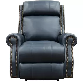 Blair Shoreham Blue Leather Power Recliner with Nailhead Trim and USB Charging