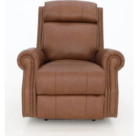Blair Dobbs Saddle Leather Power Recliner with Nailhead Trim and USB Charging