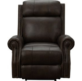 Blair Ashford Walnut Leather Power Recliner with Nailhead Trim and USB Charging