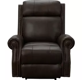 Blair Ashford Walnut Leather Power Recliner with Nailhead Trim and USB Charging