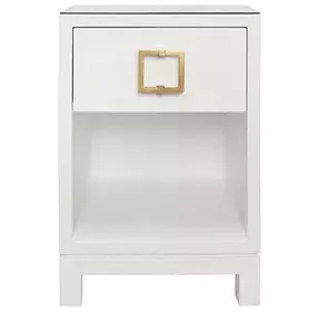 Blair White Square 1 Drawer Glass Top Side Table