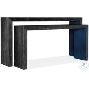 Orin Black Wood And Blue Painted Nesting Sofa Tables
