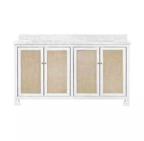 Boyd Matte White Lacquer Carrera Marble Top 60" Bath Vanity