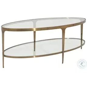 Brando Antique Brass Two Tier Glass Top Oval Coffee Table