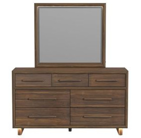 Perth Brown 7 Drawer Dresser and Rectangular Mirror with LED