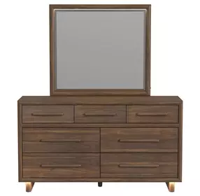 Perth Brown 7 Drawer Dresser and Rectangular Mirror with LED