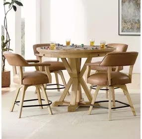 Rylie Natural Round Game Top Counter Height Dining Room Set