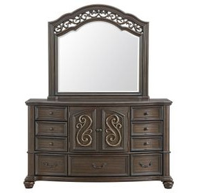 Rosalinda Mahogany 7 Drawer Dresser and Arched Mirror