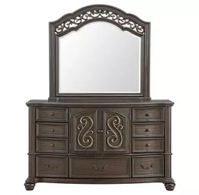 Rosalinda Mahogany 7 Drawer Dresser and Arched Mirror