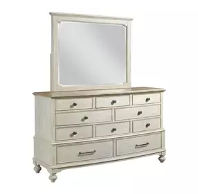 Litchfield Sunwashed and Brown 10 Drawer Cotswold Dresser with Rectangular Landscape Mirror