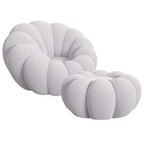 Pumpkin Gray Upholstered Swivel Chair and Round Ottoman