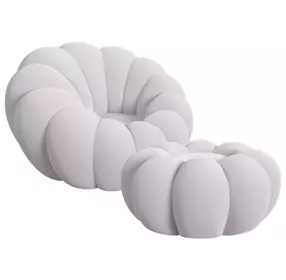 Pumpkin Gray Upholstered Swivel Chair and Round Ottoman