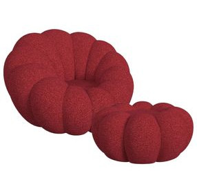 Pumpkin Red Upholstered Swivel Chair and Round Ottoman