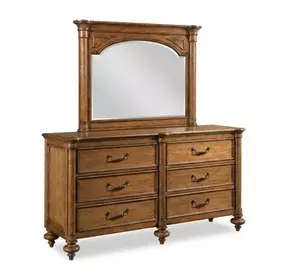 Ashbourne Cognac 6 Drawer Mayview Dresser with Rectangular Mirror