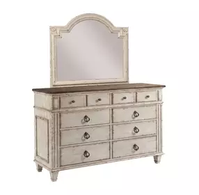 Southbury Parchment and Fossil 8 Drawer Bureau with Mirror
