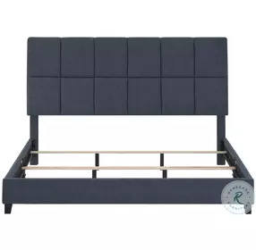 Bridger Navy Blue Denim Squares King Upholstered Platform Bed