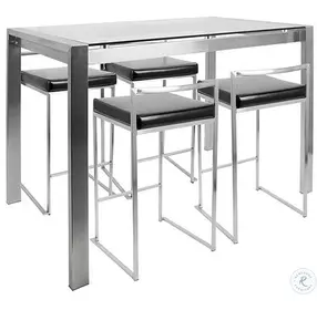 Fuji Stainless Steel And Black 5 Piece Counter Height Dining Set