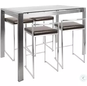 Fuji Stainless Steel And Brown 5 Piece Counter Height Dining Set