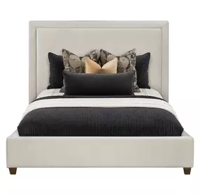 Kimberly Mystical Linen and Dark Brown King Upholstered Panel Bed