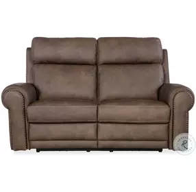 Duncan Dark Brown Leather Power Reclining Loveseat with Power Headrest And Lumbar