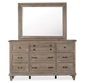 Lancaster Dovetail Gray 9 Drawer Dresser with Rectangular Mirror