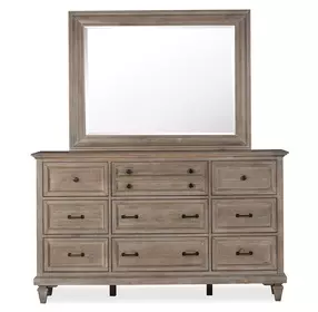 Lancaster Dovetail Gray 9 Drawer Dresser with Rectangular Mirror