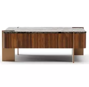 Altura Smoked Walnut Square Dark Emperador Stone Top Cocktail Table