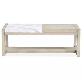 Northcrest Gallery Buff and Antique Silver Rectangular Marble Top Cocktail Table
