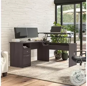 Cabot Heather Gray 60" 3 Position Sit to Stand L Shaped Home Office Set