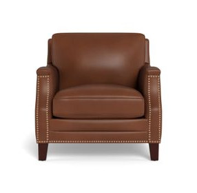 Camden Pecan Leather Upholstered Accent Chair with Nailhead Trim