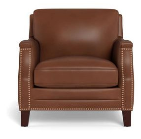 Camden Pecan Leather Upholstered Accent Chair with Nailhead Trim