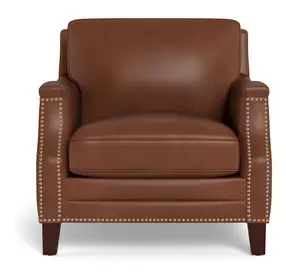 Camden Pecan Leather Upholstered Accent Chair with Nailhead Trim
