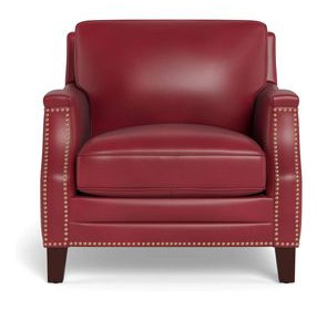 Camden Cranberry Leather Upholstered Accent Chair with Nailhead Trim