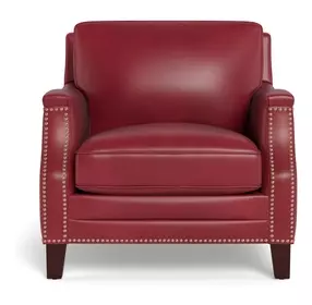 Camden Cranberry Leather Upholstered Accent Chair with Nailhead Trim