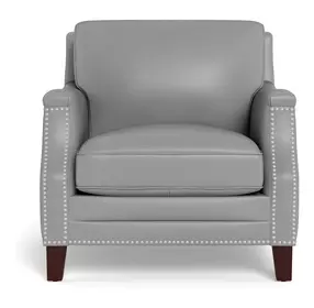 Camden Silver Leather Upholstered Accent Chair with Nailhead Trim
