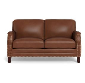 Camden Pecan Leather 61" Loveseat with Nailhead Trim