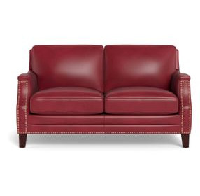 Camden Cranberry Leather 61" Loveseat with Nailhead Trim