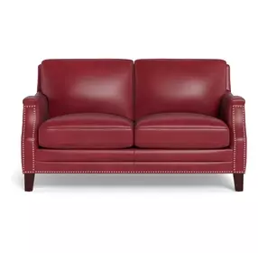 Camden Cranberry Leather 61" Loveseat with Nailhead Trim
