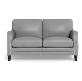 Camden Silver Leather 61" Loveseat with Nailhead Trim