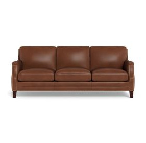 Camden Pecan Leather 87" Sofa with Nailhead Trim