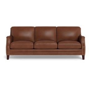 Camden Pecan Leather 87" Sofa with Nailhead Trim