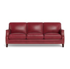 Camden Cranberry Leather 87" Sofa with Nailhead Trim