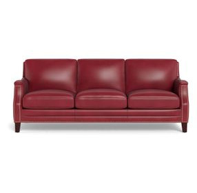 Camden Cranberry Leather 87" Sofa with Nailhead Trim