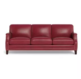 Camden Cranberry Leather 87" Sofa with Nailhead Trim