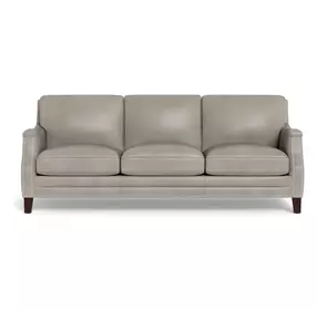 Camden Stone Leather 87" Sofa with Nailhead Trim