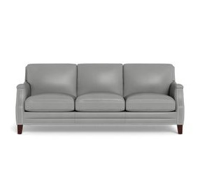 Camden Silver Leather 87" Sofa with Nailhead Trim