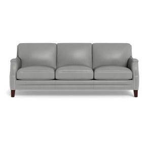 Camden Silver Leather 87" Sofa with Nailhead Trim